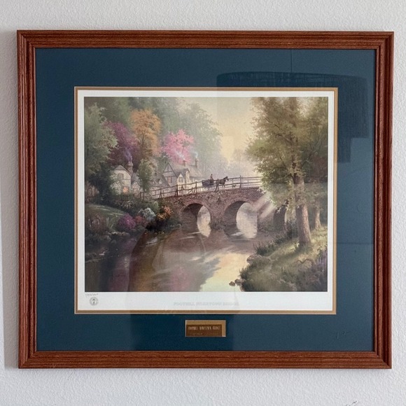 Thomas Kinkade COA Framed Lithograph Hand Signed Foothill Hometown Bridge #1263